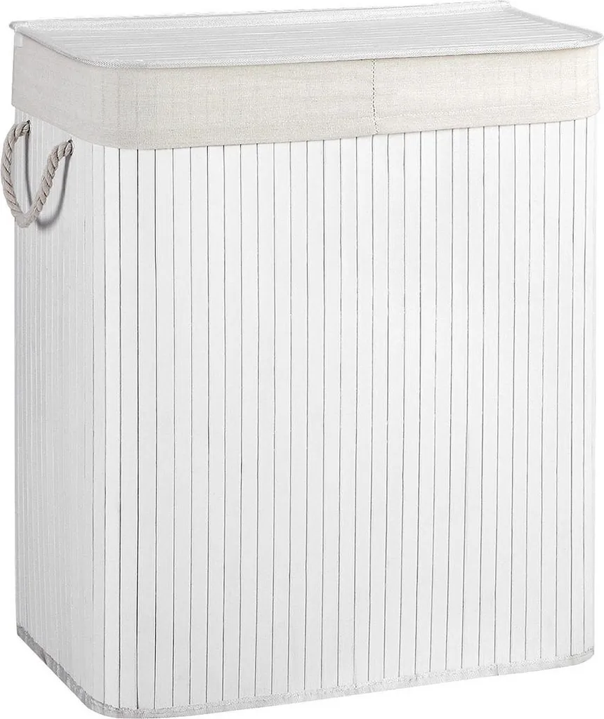 Grand panier à linge 100 litres blanc en bambou pour famille nombreuse