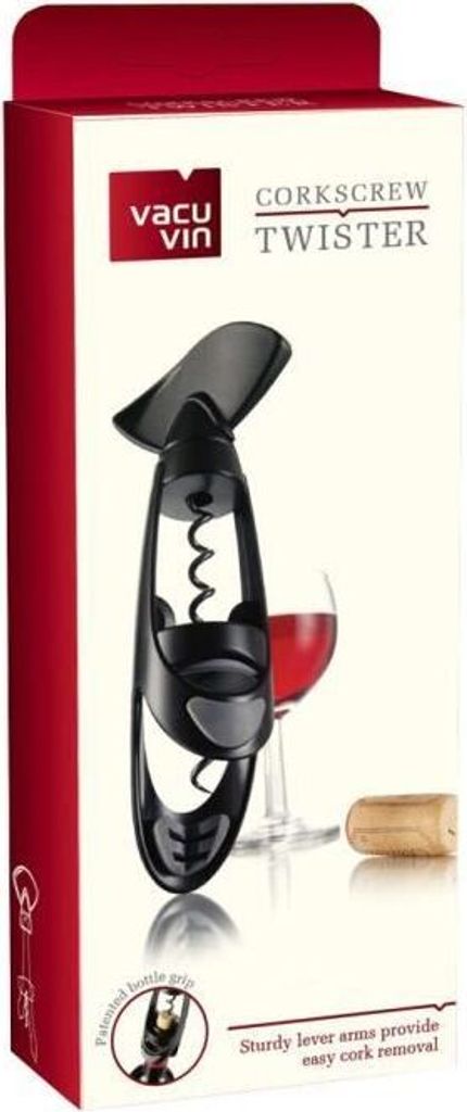 Vacu Vin Korkenzieher Twister, Schraubkorkenzieher, Korkendreher, Flaschenöffner, Kunststoff, Metall, Schwarz, 68814606