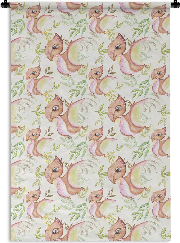 MuchoWow Wandteppich Wandbehang Kinderzimmer - Dinosaurier - Blätter - Mädchen - Kinder - Rosa - Kinder 120x180 cm Tapisserie Dekoration Wandtu...