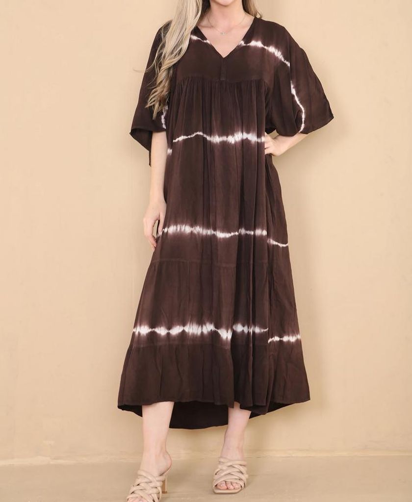 Schönes Batik Sommerkleid A-Linie 40 42 44 46 48 Hippie BOHO Braun Strand Kleid