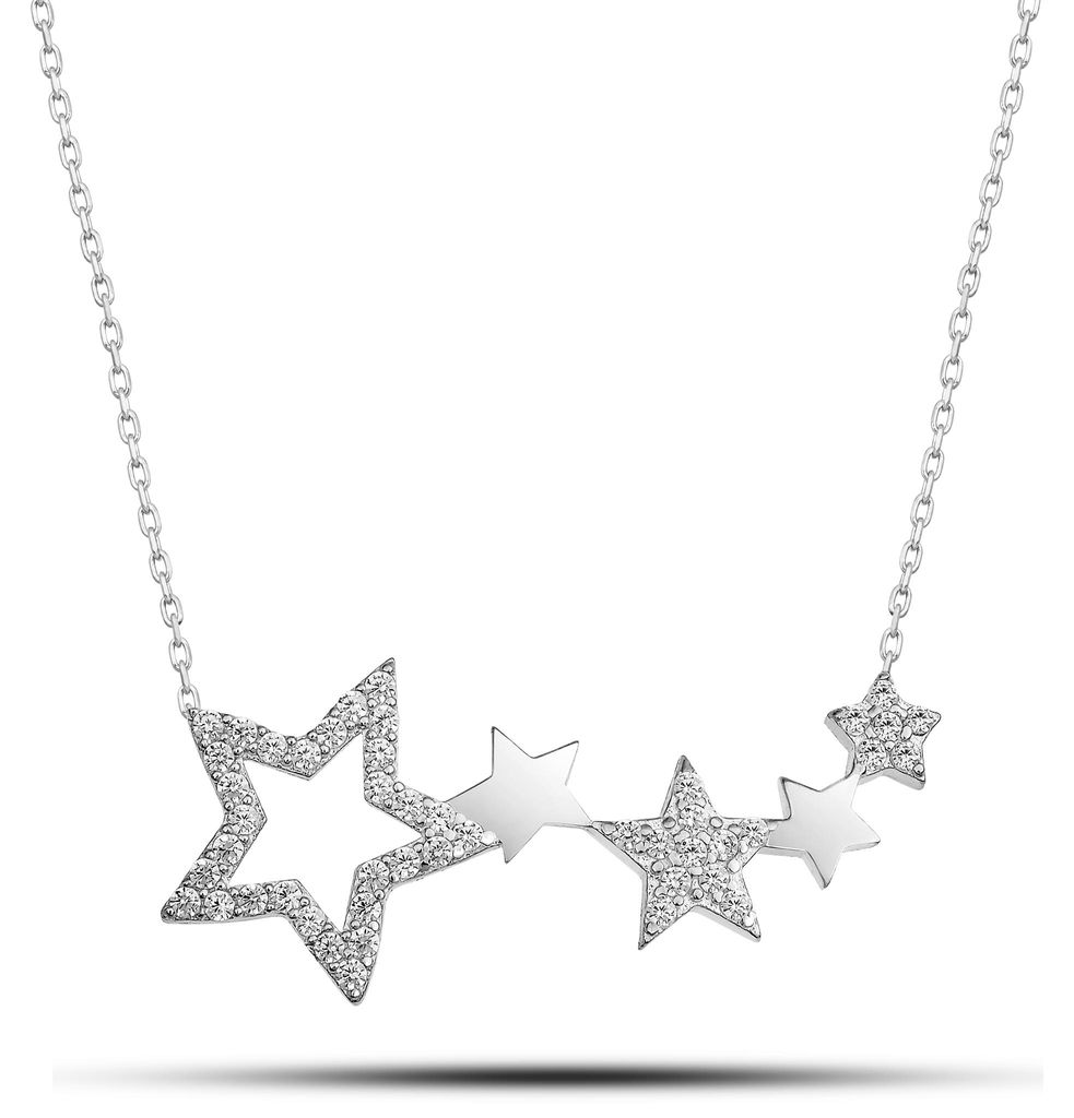 Stern Kette Zirkonia 925 Sterling Silber Rhodium Beschichtet Elegant