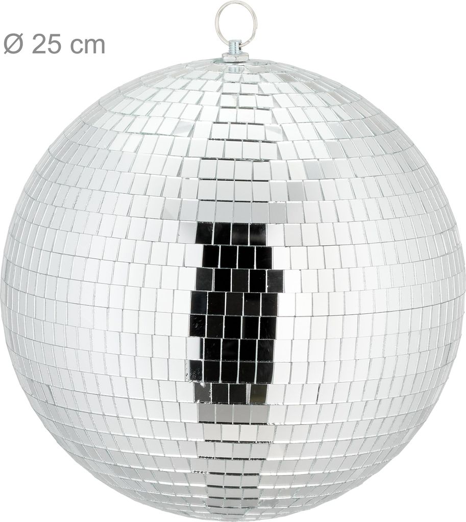 Relaxdays Discokugel, Ø 25 cm, Deko Spiegelkugel zum Aufhängen, große Partykugel mit Metallöse, Discoball Party, silber