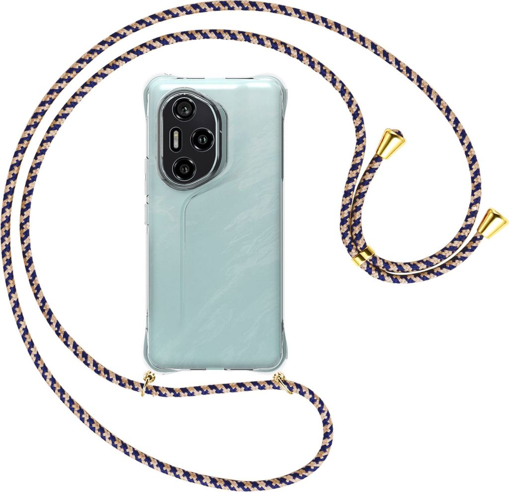 Handykette Backcover-Schutzhülle mit Band (Metall goldfarben) für Honor 300 Pro 5G - blau+beige