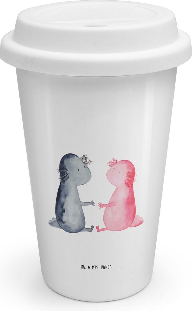 Mr. & Mrs. Panda ToGo Kaffeebecher Axolotl Liebe - Weiß - Geschenk, Valentinstag, To Go Becher, Thermobecher, Lurch, Mehrwegbecher