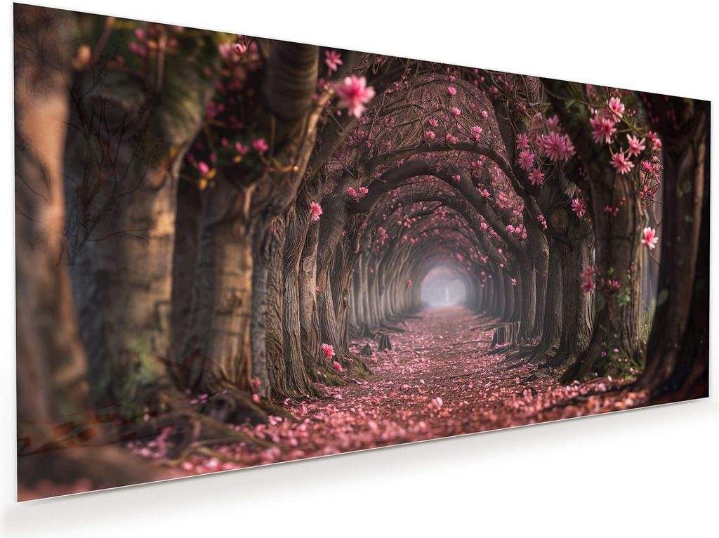 Glasbild 60x30cm in XXL für Wohnzimmer, Schlafzimmer Motiv Blütenweg