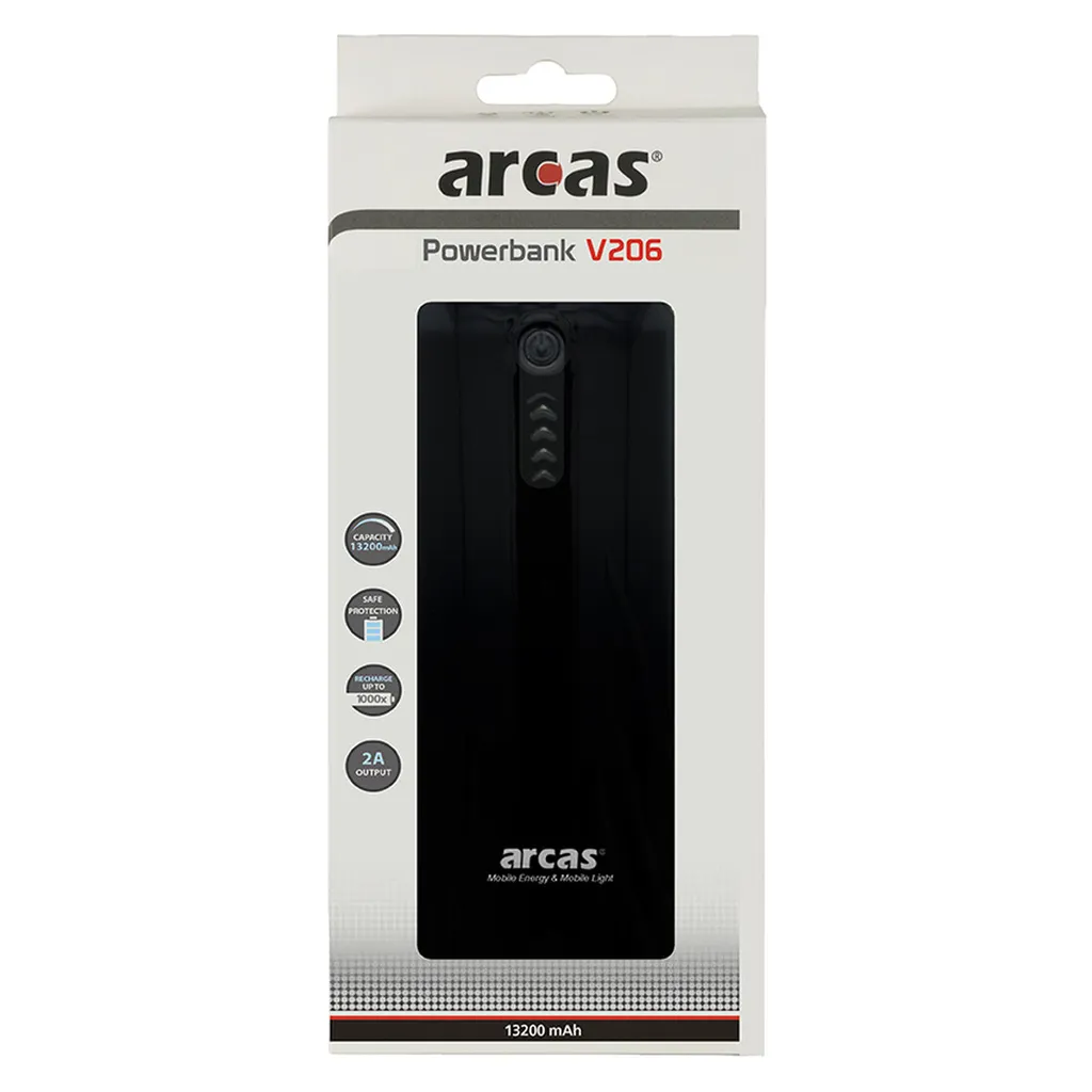 Arcas 20730206 Powerbank V206 13000 mAh Noir et Blanc - Chargeur Nomade