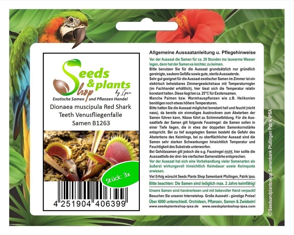 3x Dionaea muscipula Red Shark Teeth Venusfliegenfalle Samen B1263