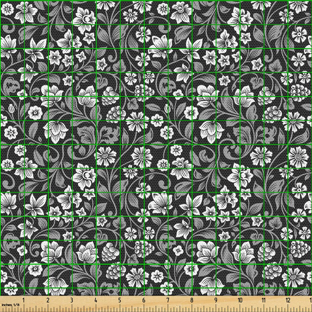 ABAKUHAUS Schwarz und Grau Gewebe als Meterware, Kontinuierliche Blumenmuster mit Beeren und Blättern, 1 M (148 x 100 cm), Taupe Taupe Grau