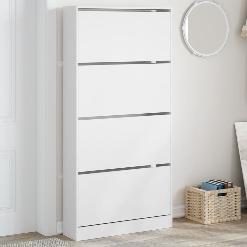 vidaXL Skriňa na topánky so 4 chlopňami biela 80x21x163,5 Obrázok produktu 