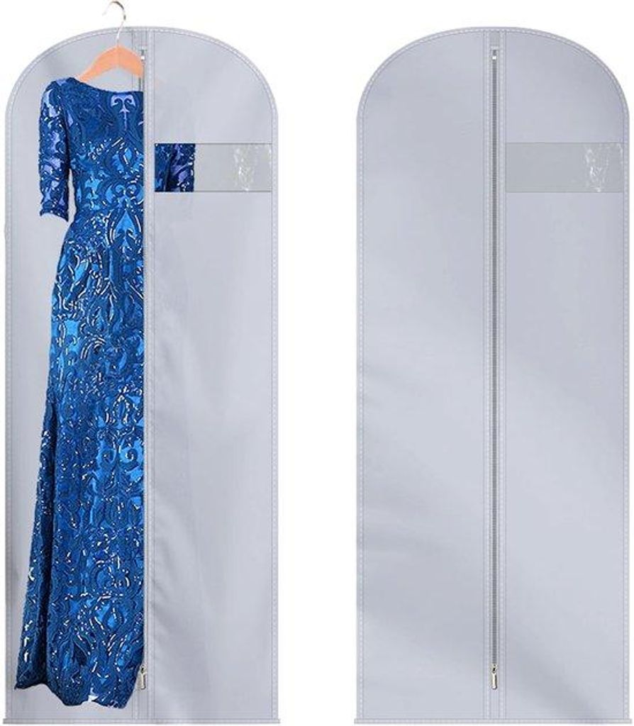 Graue Aufbewahrungsbox 60x153cm, faltenfrei, Reißverschluss, für Abendkleider