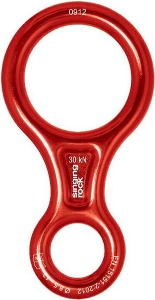 Abseilachter Figure 8 L von Singing Rock in Rot; geeignet für Klettern und Abseilen; mit einer Bruchlast von 30 kN.