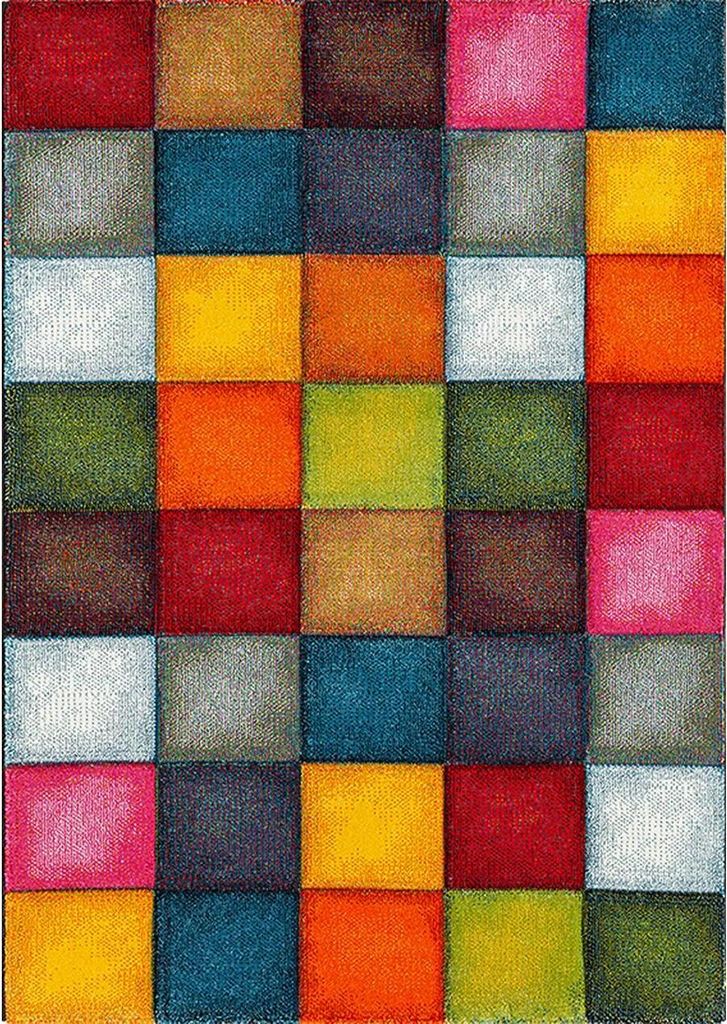 Teppich Wohnzimmer Modern Multifarben Karo Design Bunt, 80x230 cm