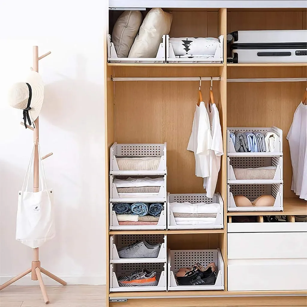 Organisateur de Penderie avec Tiroirs Empilables pour Vêtements Blanc