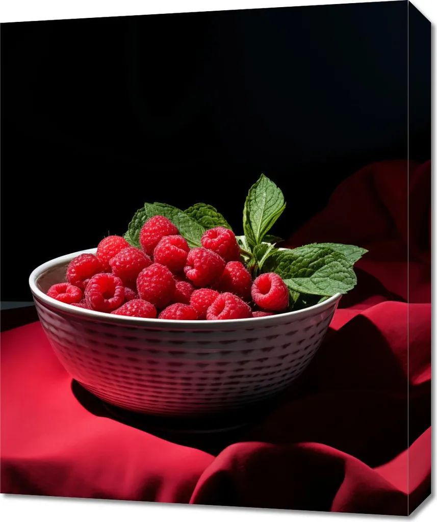 Quadro Pittorico 50x60 cm Lamponi in Ciotola - Arte per Interni