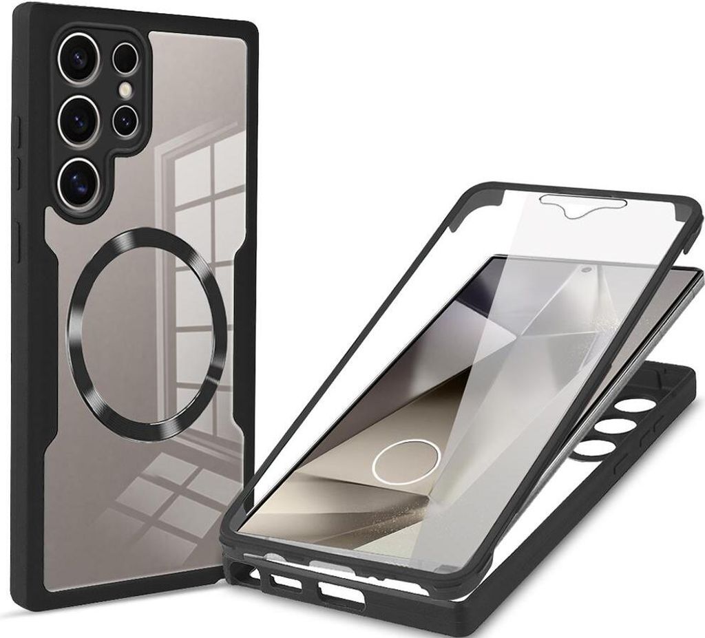 MagSafe Hülle für Samsung Galaxy S24 Ultra - Phonesta Slim Protect 360 Case mit Displayschutzfolie - Schwarz
