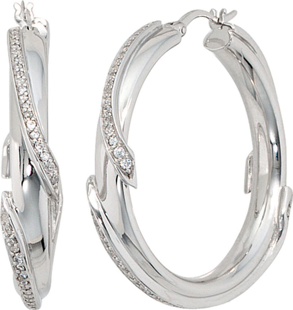 Creolen Creole Ohrringe 37.3mm aus echtem 925 Silber mit Zirkonia Damen