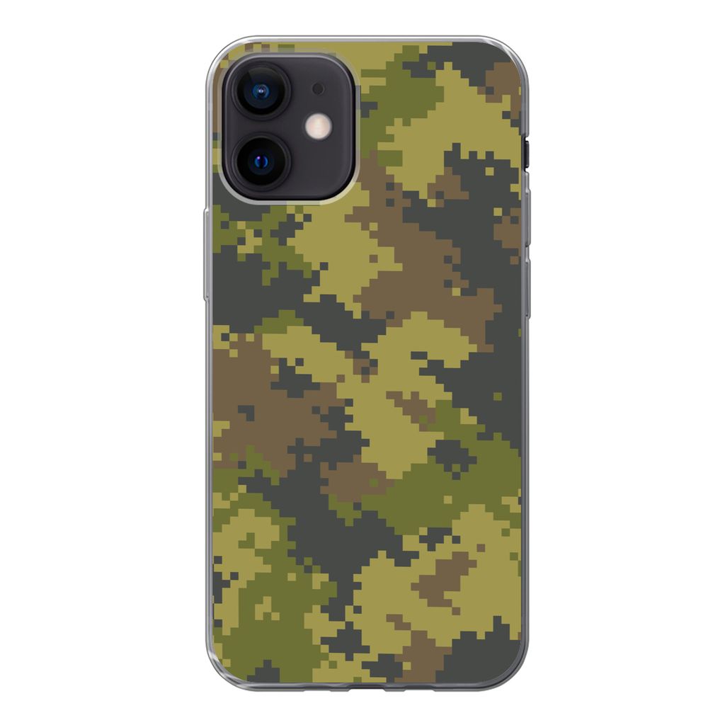 MuchoWow Handyhülle Schutzhülle Hülle für iPhone 12 Illustriertes Tarnmuster von Pixeln Silikon Softcase Handy Hülle - Schutzhülle