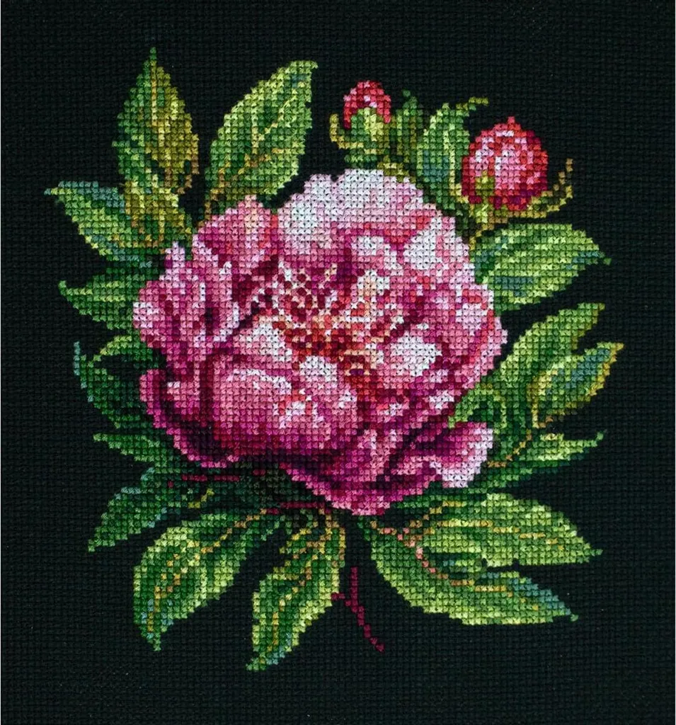 Kit Punto Croce Luca-S Peter Brand Peony 12x13cm con Telaio Zweigart