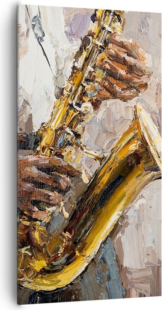 Bild auf Leinwand - Leinwandbild - Einteilig - Saxophon Öl Musiker - 65x120cm - Wand Bild - Wanddeko - Wandbilder - Leinwanddruck - Bilder - Wandd...