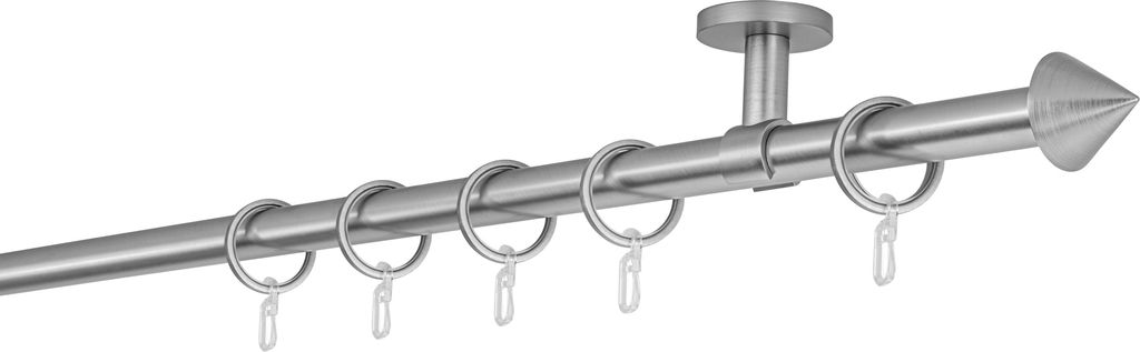 Gardinenstange Maß 20mm Spitze 1-lauf Deckenträger 4cm Größe: 240cm, Farbvariante: Edelstahl-Optik