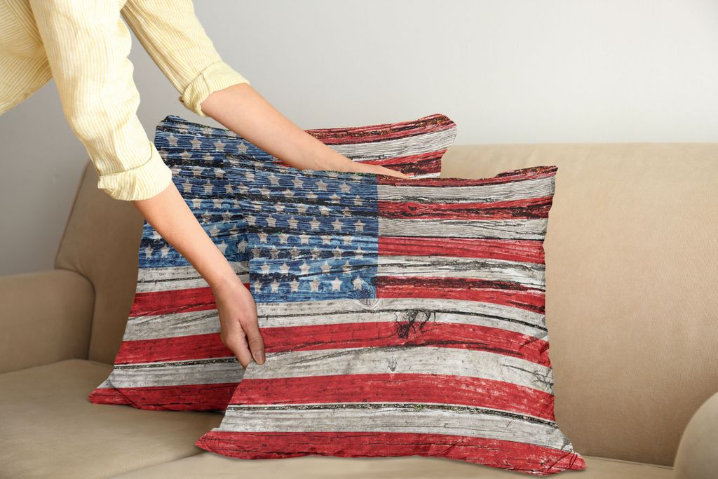 ABAKUHAUS USA Kissenbezug Set (2Stück), Viertel von Juli-Unabhängigkeitstag malte die Holzplattenwand, die Bild-Freiheit schaut, 45x45cm, Beige B...