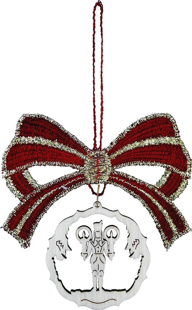 Baumbehang Schleife Rot/Gold, 10 cm, 6 Stück, Plauener Spitze gepaart mit erzgeb. Holzkunst, Bergmann