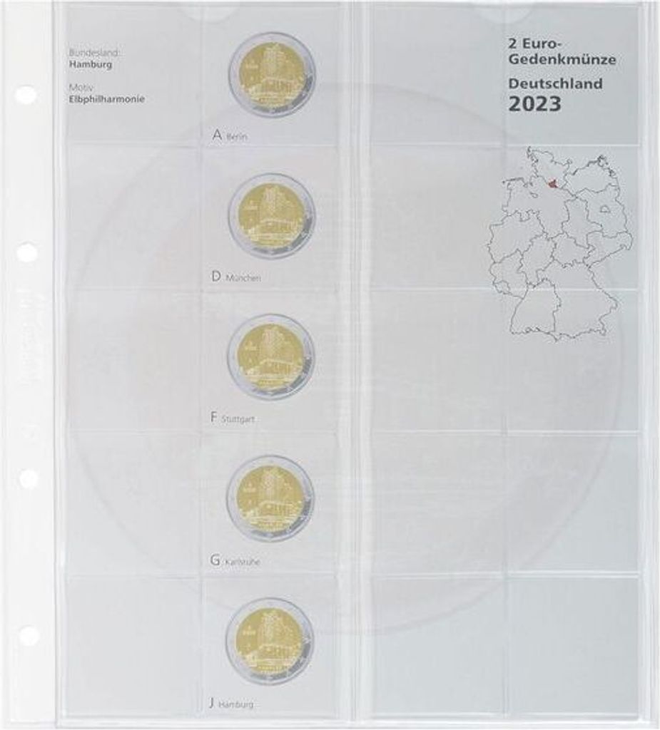 karat Vordruckblatt 2 Euro-Gedenkmünzen "Hamburg 2023" aus der Serie Deutsche Bundesländer 2023-2038