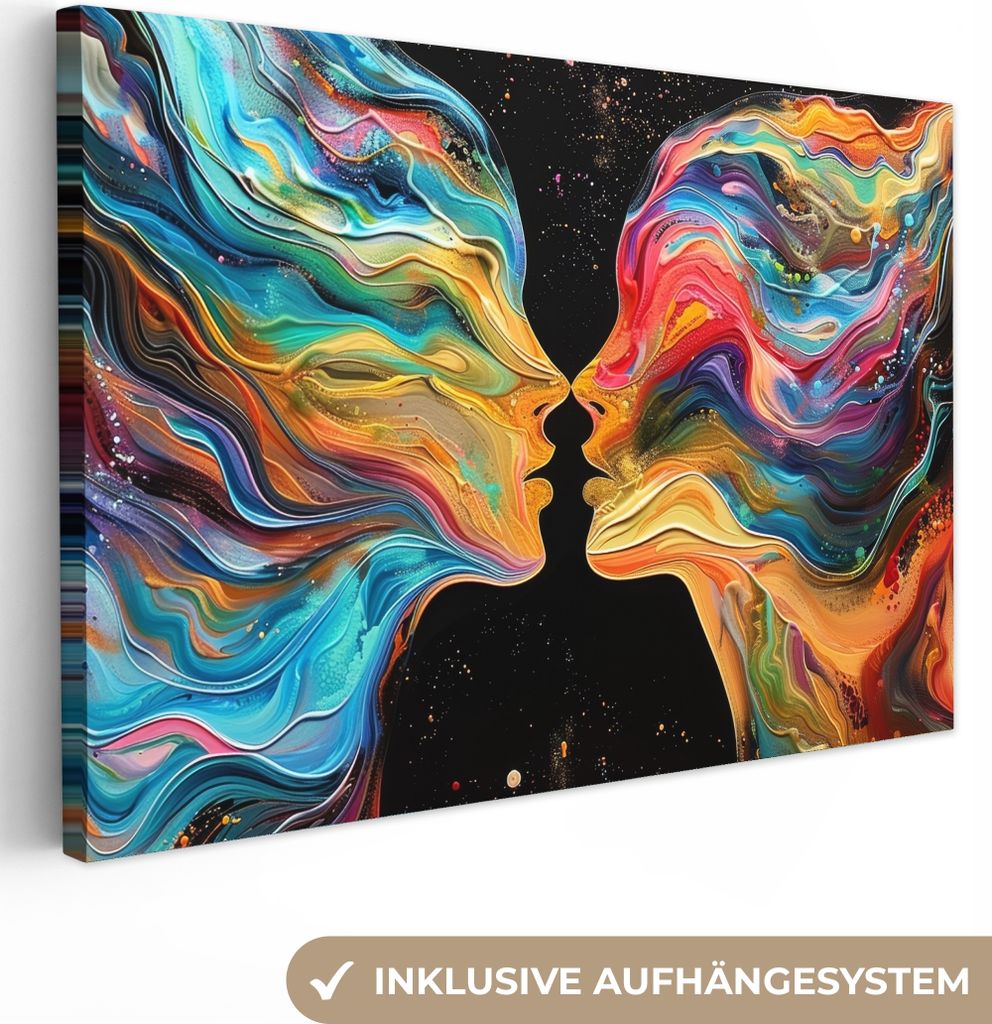 Leinwandbilder 60x40 cm - Kunst - Farbenfroh - Frau - Kunst - Abstrakt, Leinwand Bilder, Wanddeko, Bild