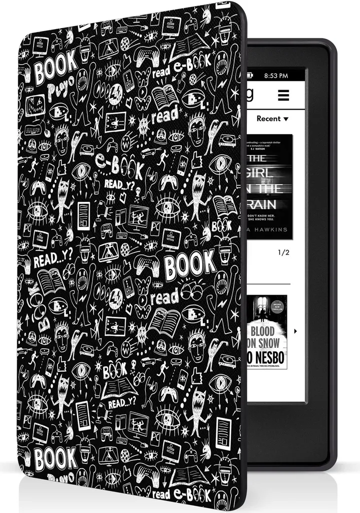 Housse de protection Kindle 2021 11ème génération Doodle noir chic