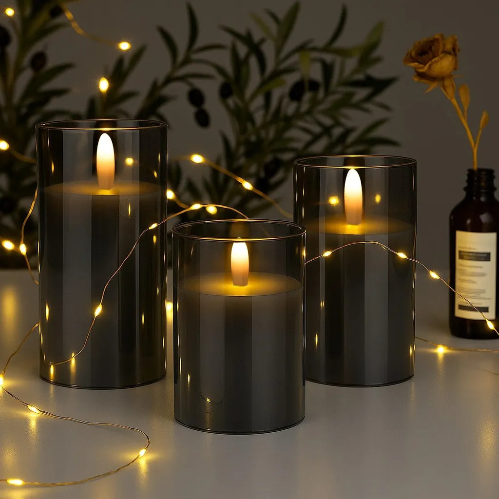 Ensemble de bougies LED sans flamme avec télécommande - Pack de 3 pièces