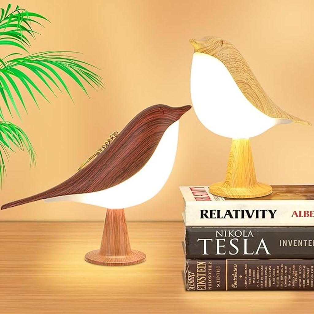 2er 15cm Redwood/Braun Vogel LED Nachtlicht,3 Farbtemperatur Berühren Sie,USB Aufladung,Nachttischlampe Touch-Atmosphäre,Aroma-Diffusor,Campingli...