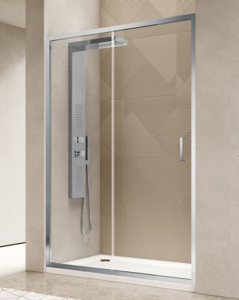 Duschkabine 140 cm Wandwand mit einem Festglas und einem Schiebeglas 200 cm hoch Transparent – FRASCIO