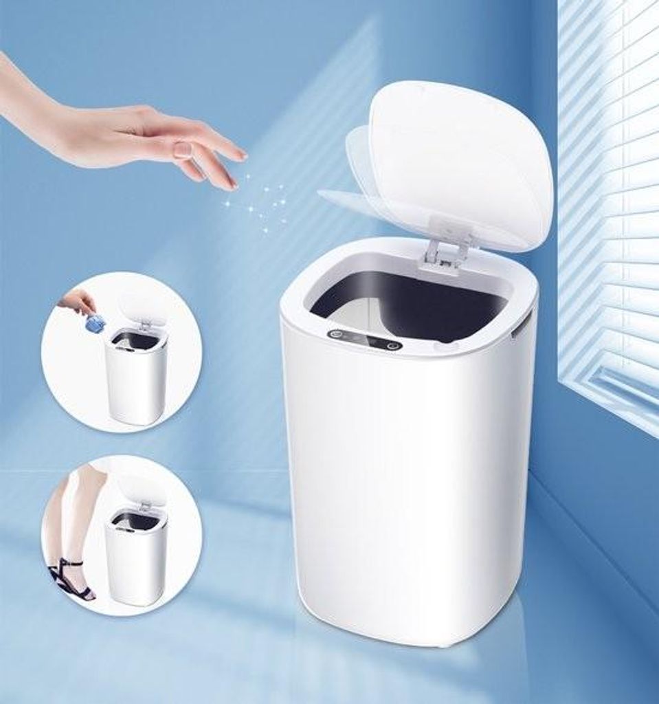 Polaza Smart Abfalleimer - mit Sensor - 9 Liter - Abfalleimer - Abfallkorb - Abfallbehälter - ABS - 18x18x29 cm - ABS - Weiß