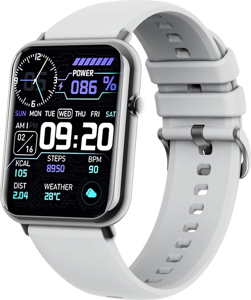 OKWISH Smartwatch für Damen Herren, HD Touch-Farbbildschirm Fitnessuhr, Temperaturmessung/Überwachung von SpO2/Pulsuhr/ Fitness Tracker, Silber grau