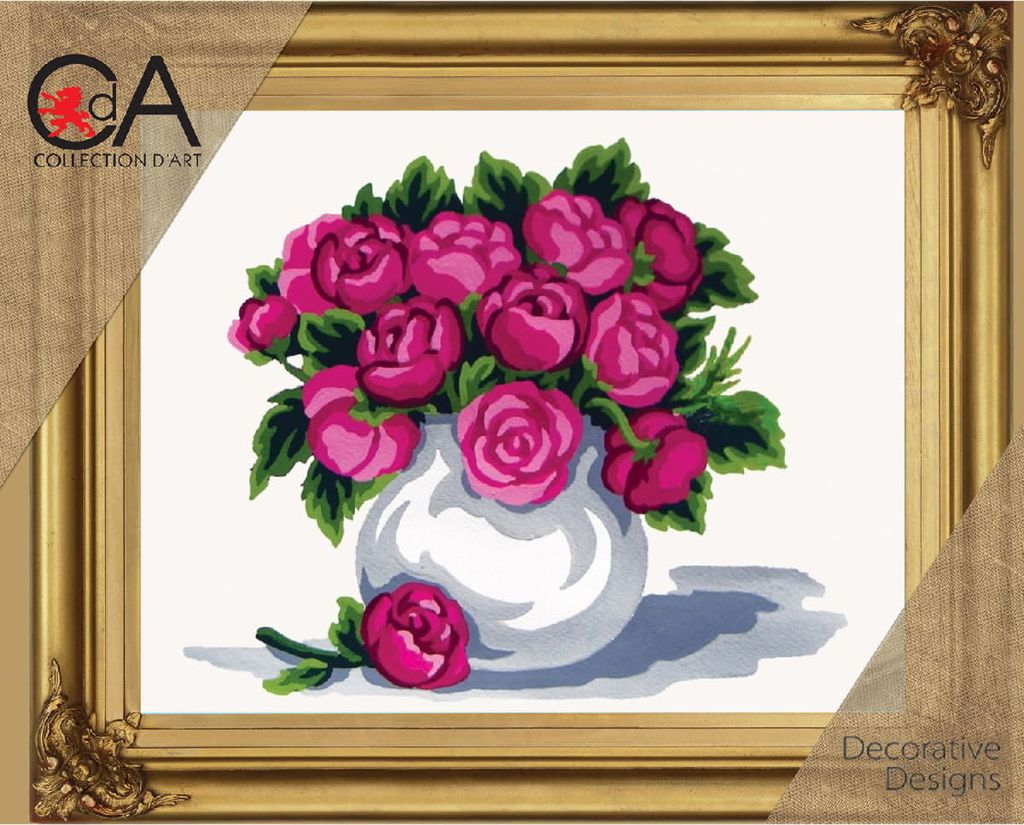 CDA Halbkreuz Stickpackung "Bouquet of roses", bedruckt, 22x30cm