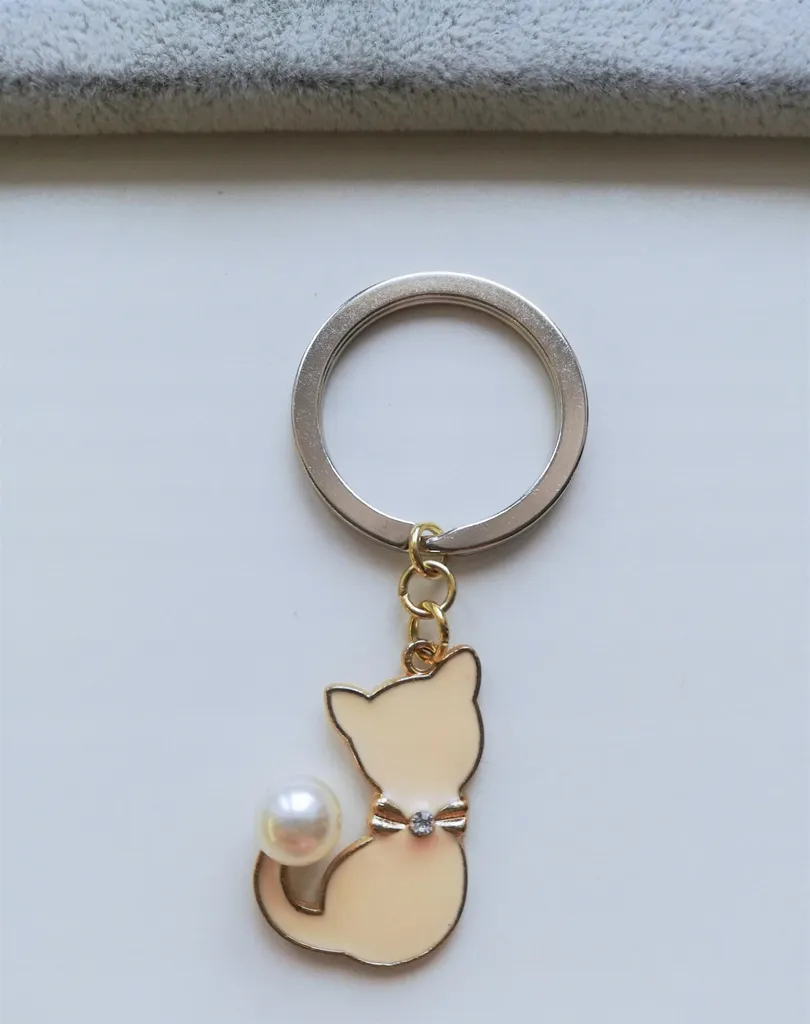 Ciondolo Portachiavi Gatto Fortuna con Perla - Regalo Portafortuna