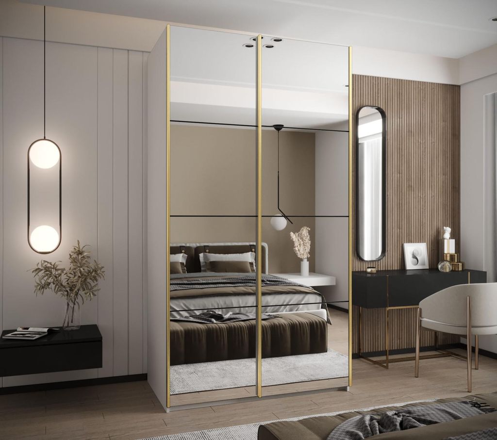 Zweitüriger Kleiderschrank SAMARA 2 – 140 cm, weiß/schwarz/gold
