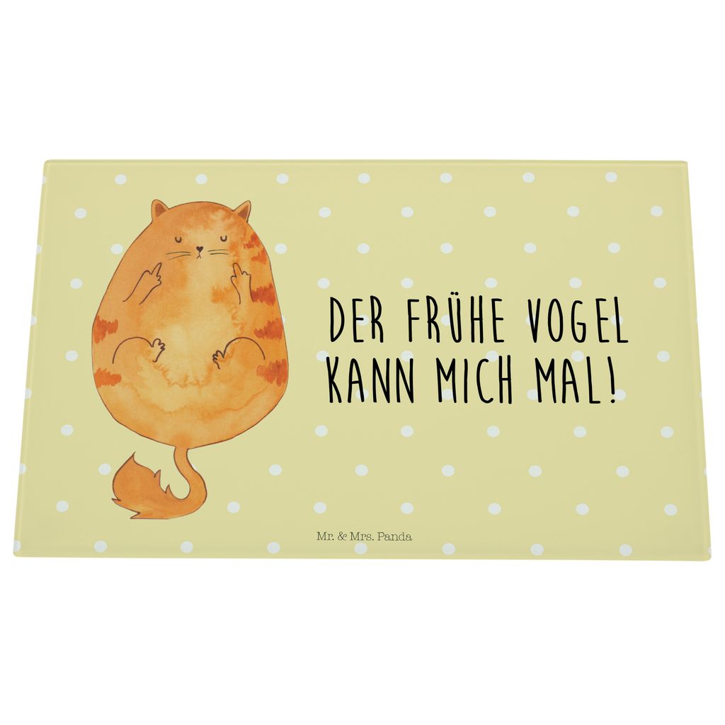 Mr. & Mrs. Panda Hackbrett Katze Frühaufsteher - Gelb Pastell - Geschenk, schneidunterlage, Tiger, Glas Schneidbrett, Morgenmuffel, Genervt, Katze...