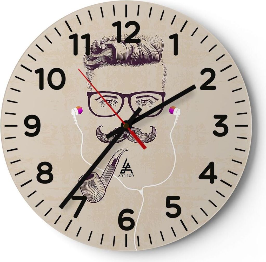 Wanduhr - Rund - Glasuhr - Mann modern - 30x30cm - Schleichendes Uhrwerk - Lautlos - zum Aufhängen bereit - Dekoration Modern - Wanddekoration aus...