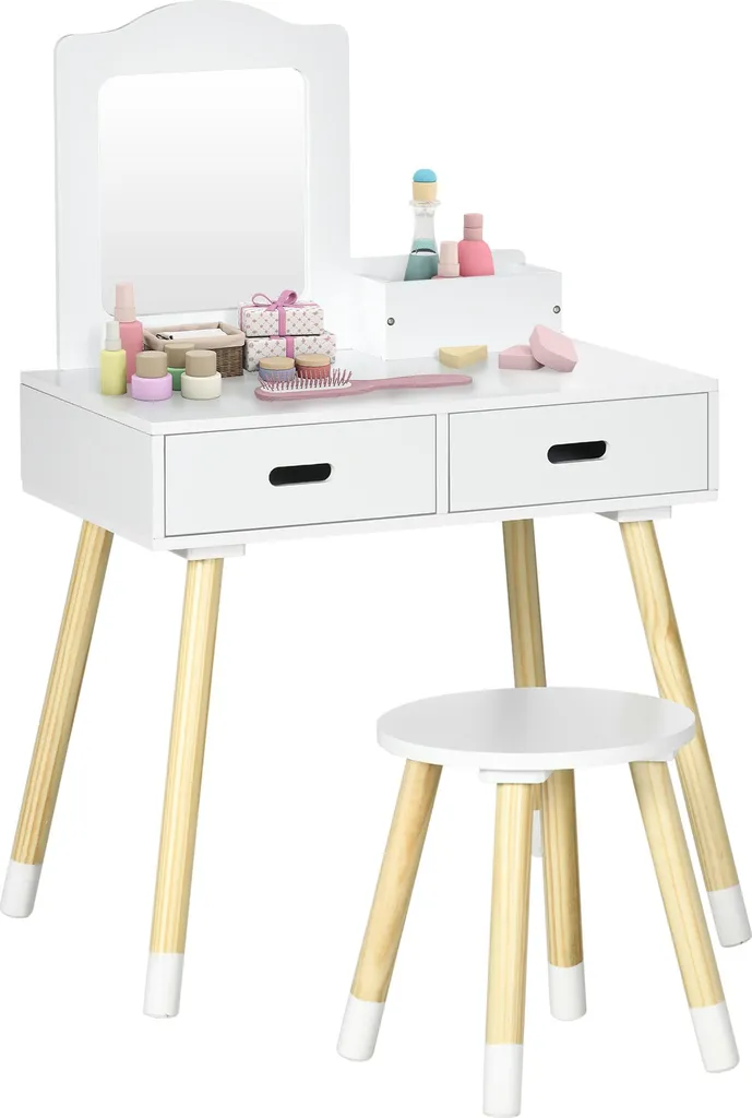 Coiffeuse enfant sécurisée avec miroir incassable et table en bois
