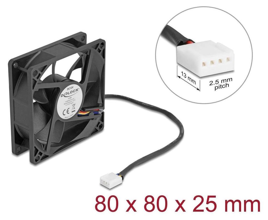 Delock Axiallüfter 12 V DC, 80 x 80 x 25 mm schwarz Produktbild 