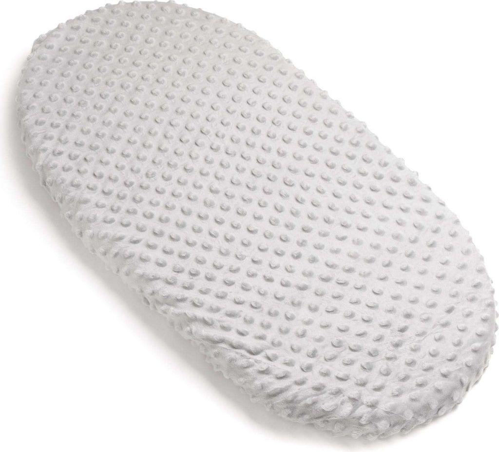 A light grey minky fitted sheet with a textured surface, shown on a white background.