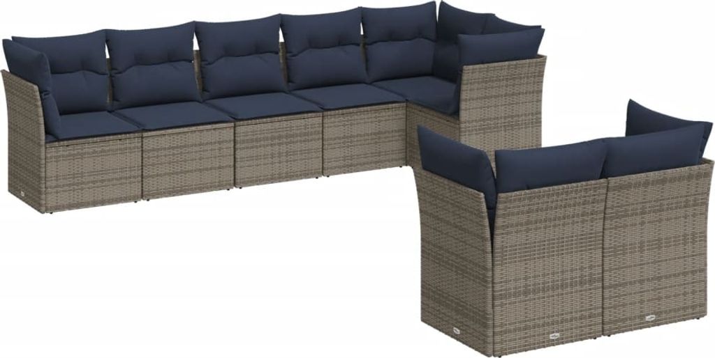 vidaXL 8-tlg. Garten-Sofagarnitur mit Kissen Grau Poly Rattan