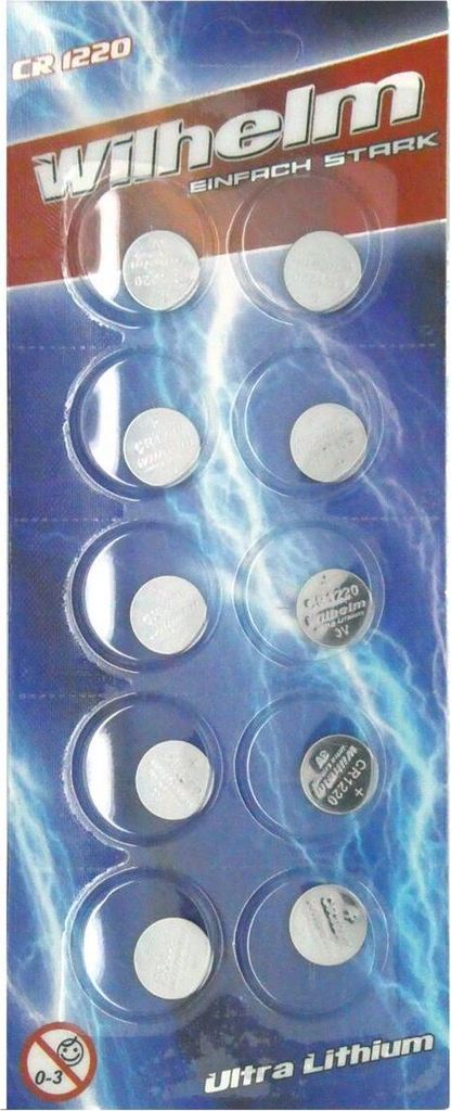 10 x CR1220 WILHELM Blister Lithium Knopfzelle 3V 40mAh ø12x2,0mm Batterie DL1220