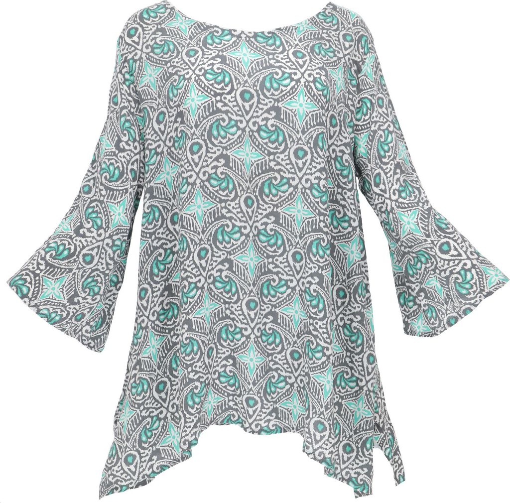Tunika mit Trompetenärmeln für Starke Frauen, Plus Size Strandbluse - Grau, Damen, Viskose, Blusen & Tunikas