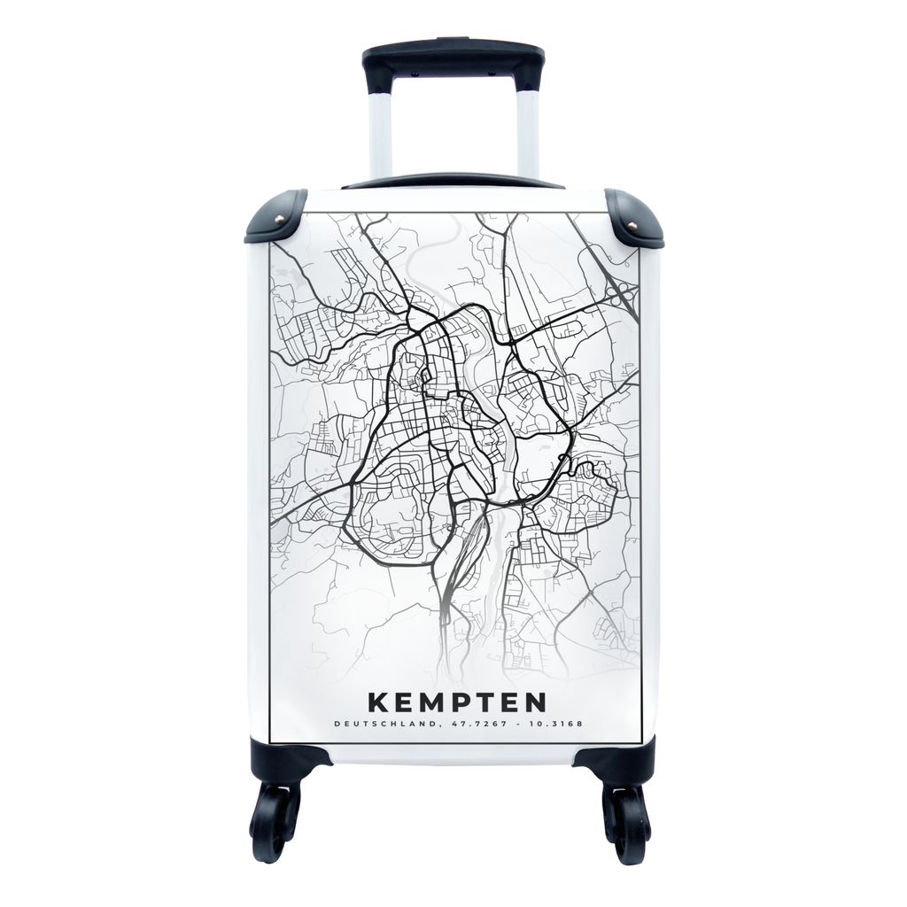 MuchoWow Koffer Handgepäck Trolley Rollkoffer Kleine Reisekoffer mit 4 Rollen - Stadtplan - Kempten - Karte - Cabin Size < 55x40x23 cm & 55x40x2...
