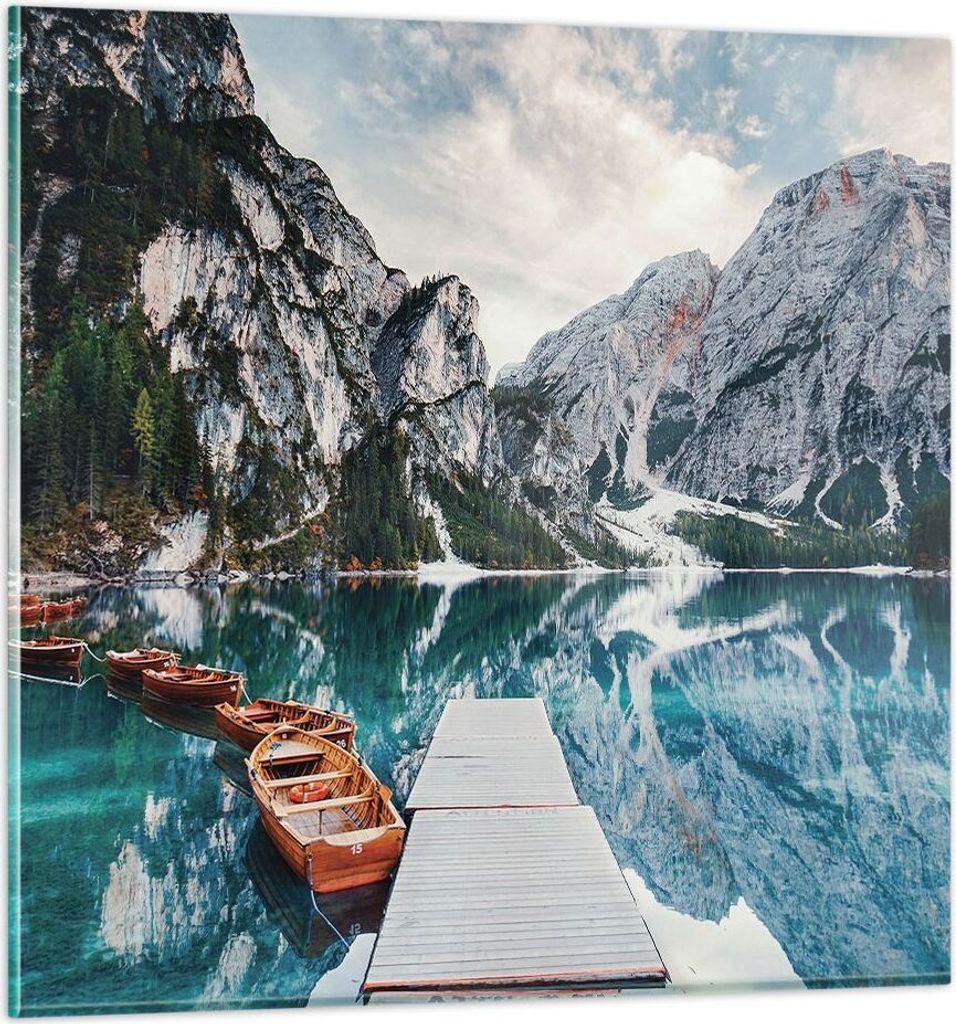 Bilder auf glas - Einteilig - Boote Berge Hafen - 60x60cm - Glasbilder - Wandbilder - Bilder - zum Aufhängen bereit - Wanddekoration aus Glas - Gl...