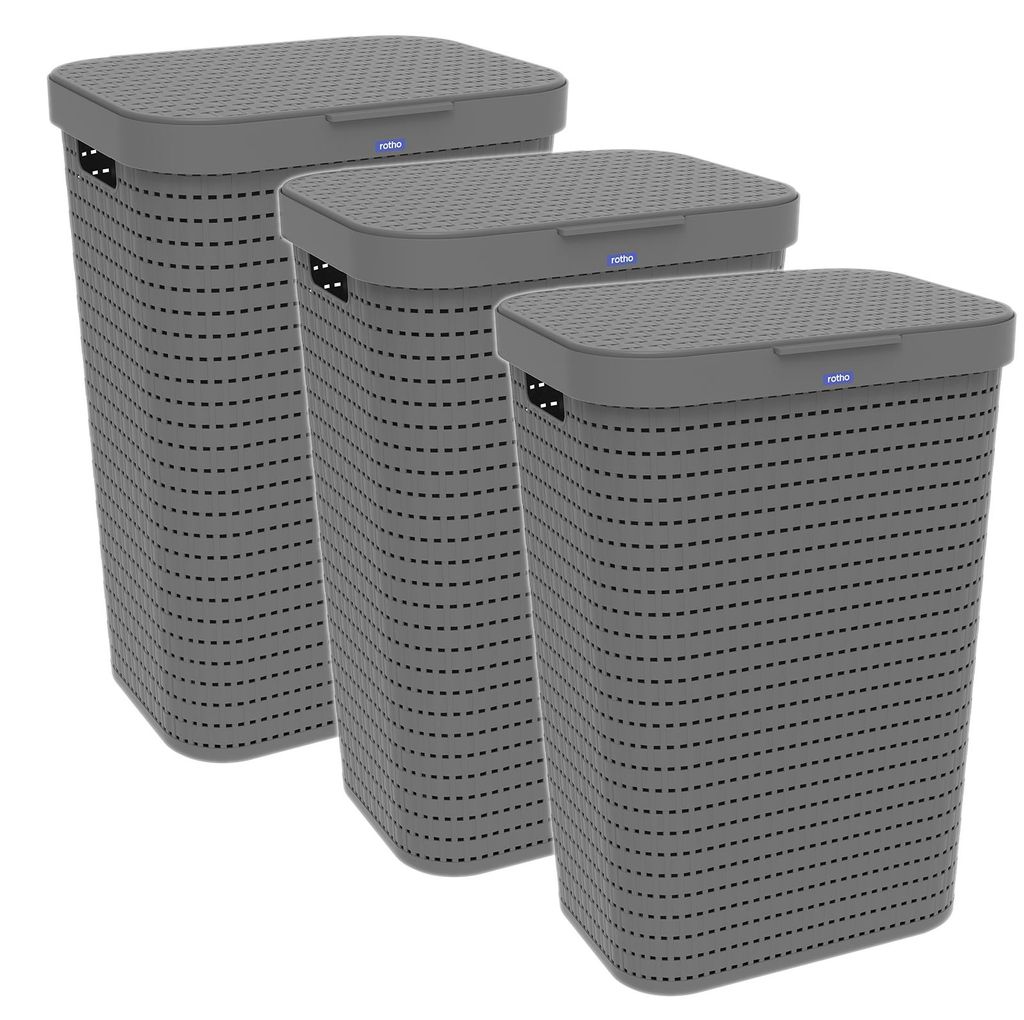 Rotho 3er-Set Wäschesammler 55 L Country  - Wäschekorb groß Produktbild 
