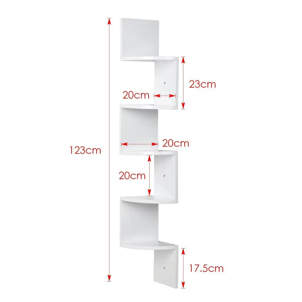 Étagère murale suspendue en zigzag blanche - Bibliothèque d'angle 123cm