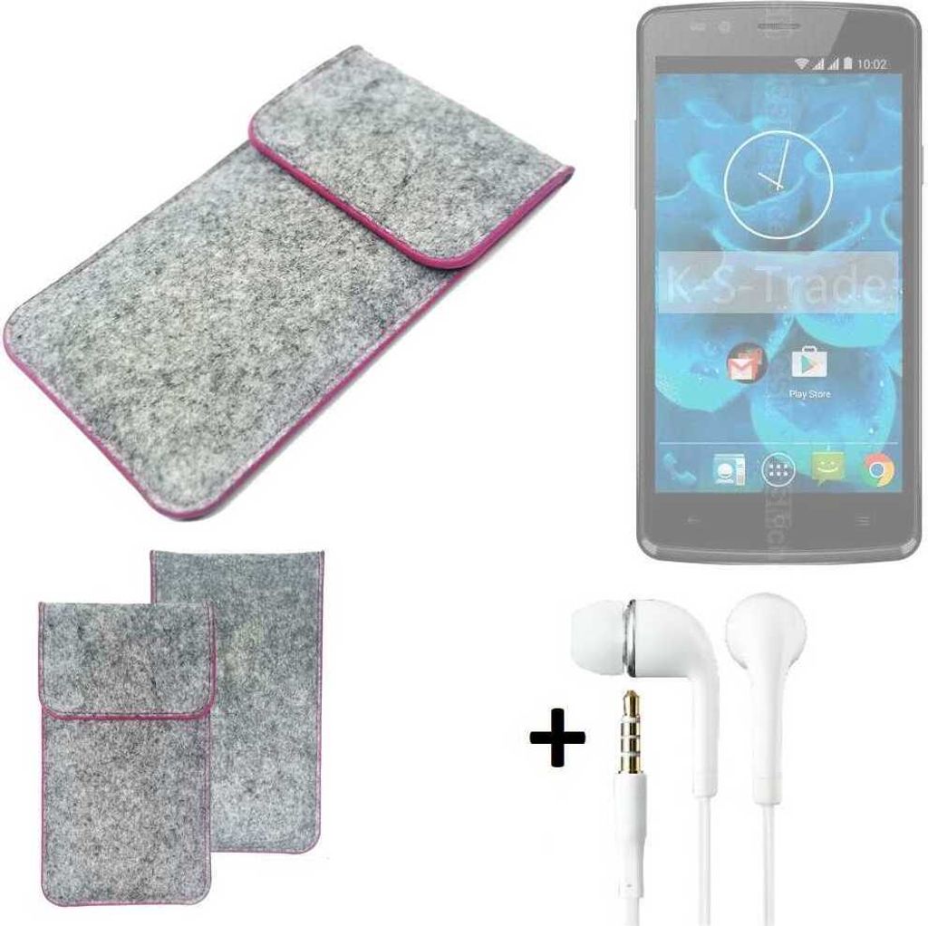 K-S-Trade Handy Schutz Hülle kompatibel mit Qilive Q4 5.0 Schutzhülle Handyhülle Filztasche Pouch Tasche Case Sleeve Filzhülle hellgrau pinker